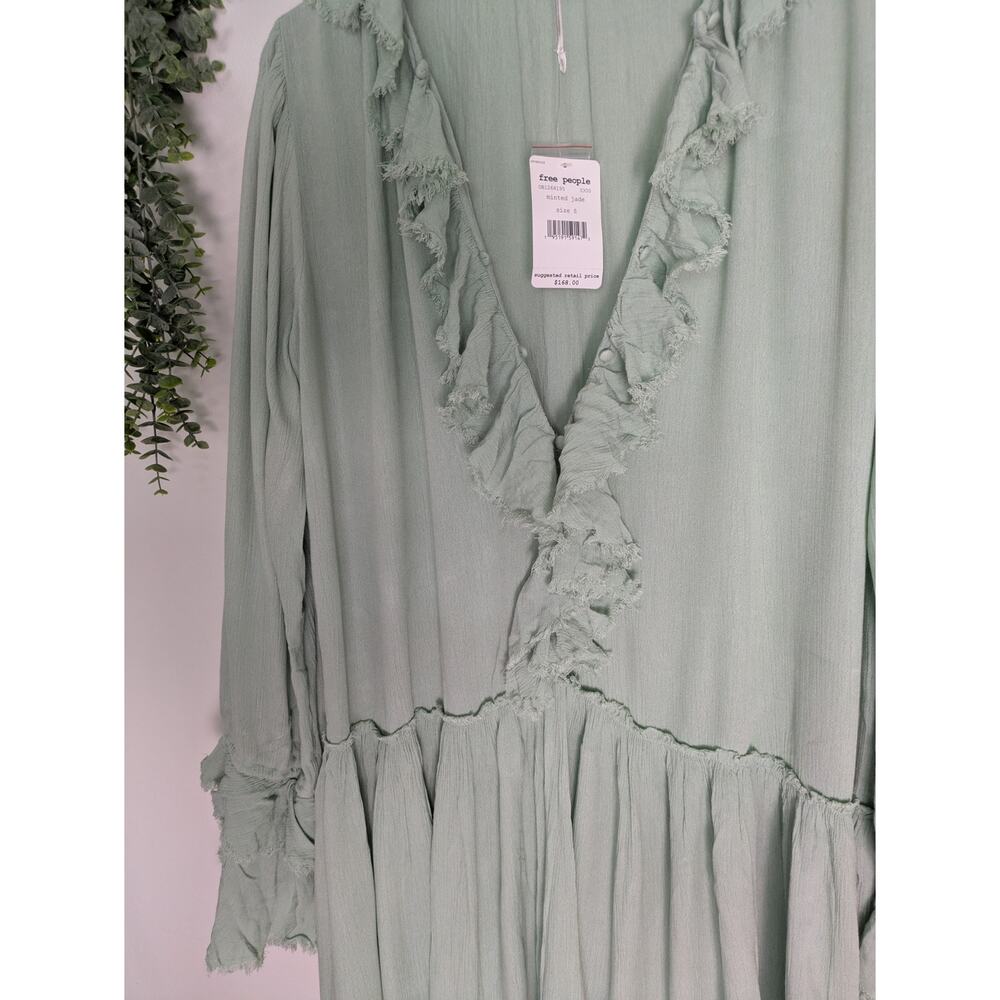 Free People Sweet Darlin Maxi Dress Sage Minted Jade Green Boho Ruffle Oversized - Picture 8 of 10